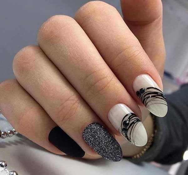 Дизайн ногтей черный с белым. Фото новинки со стразами, серебром, френчем, золотом, рисунком
