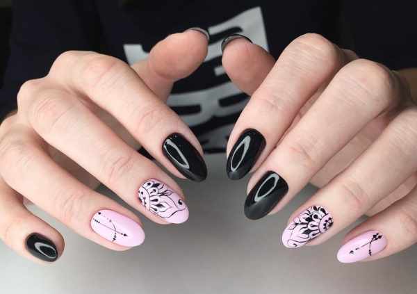 Дизайн ногтей розовый с черным. Фото, новинки с блестками, стразами, серебряным кружевом, рисунком
