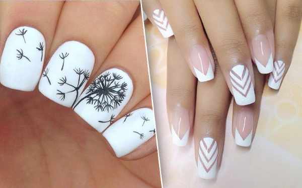 Дизайн ногтей с белым лаком. Фото с блестками, втиркой, цветами