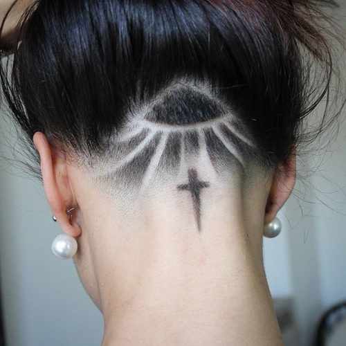 Хаир тату (Hair tattoo) на затылке женские. Фото