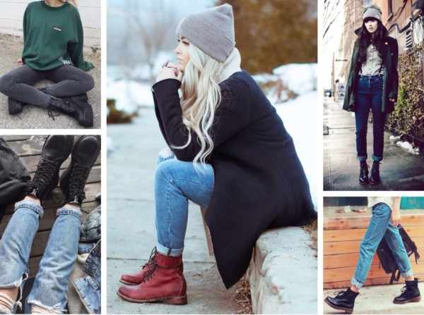 Как носить ботинки с джинсами женщинам. Фото модных образов