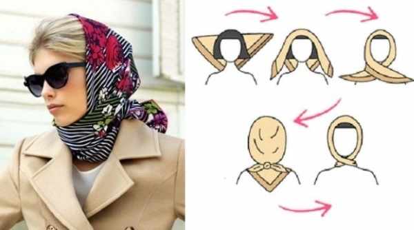 Как носить павлопосадский платок на голове. Фото с пальто, шубой, пуховиком, платьем