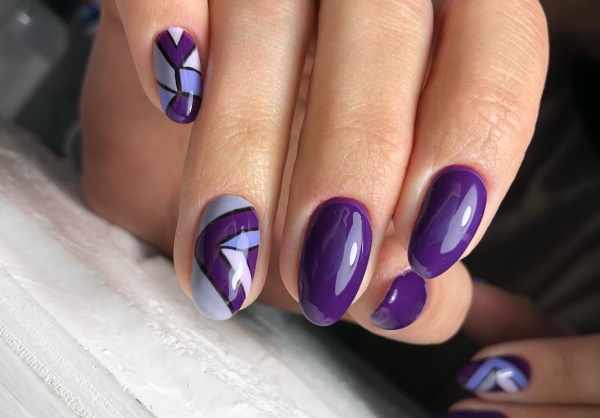 Маникюр с фиолетовым цветом. Фото гель-лак на длинные, короткие, острые ногти. Новинки