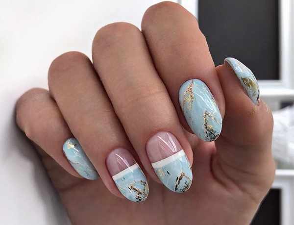 Мраморные ногти гель-лаком. Фото поэтапно с блестками, френчем, золотом