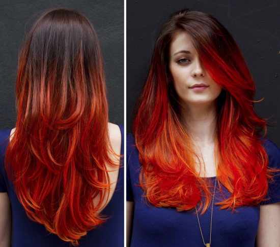 Огненно-красный цвет волос. Фото, краска на темные волосы