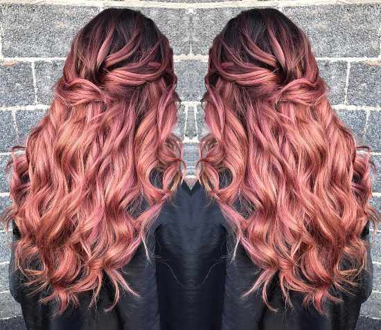 Розовое Омбре на темные волосы средней длины, длинные, короткие