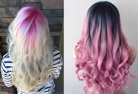 Розовые пряди на русых волосах. Фото