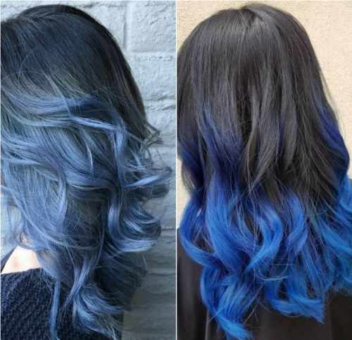 Синие пряди на темных волосах. Фото на длинную, среднюю, короткую стрижку