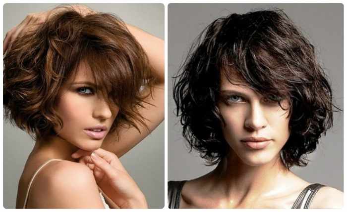Стрижки для вьющихся волос средней длины для женщин. Фото без укладки, с челкой