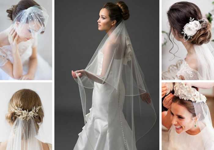 Свадебные прически на средние волосы с фатой: без челки, с челкой. Модные тенденции 2021