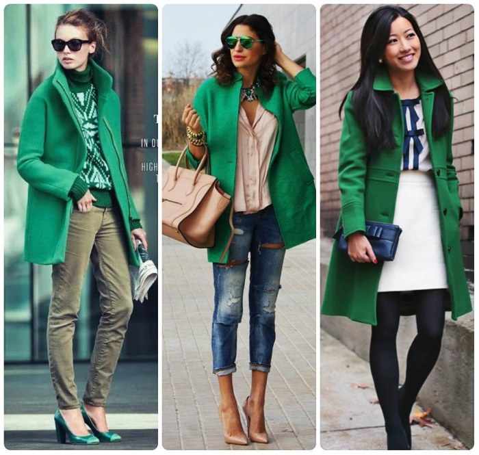 Зеленый цвет в одежде. С чем сочетается, к какому подходит, кому идет, с чем носить. Фото